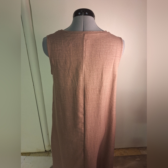 Tan/ Mauve V Neck Shift Dress W/Pockets, Linen Sz S - Picture 4 of 6